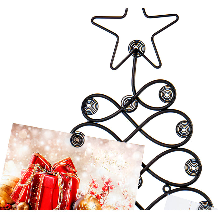 Red Co. Christmas Tree Card Holder Wall Mounted Decorative Rack in Black Finish - 34" H