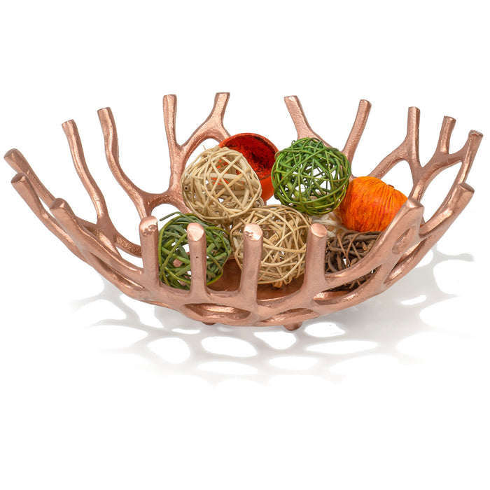 Red Co. 14” Dia Decorative Round Aluminum Branch Reef Centerpiece Bowl – Copper