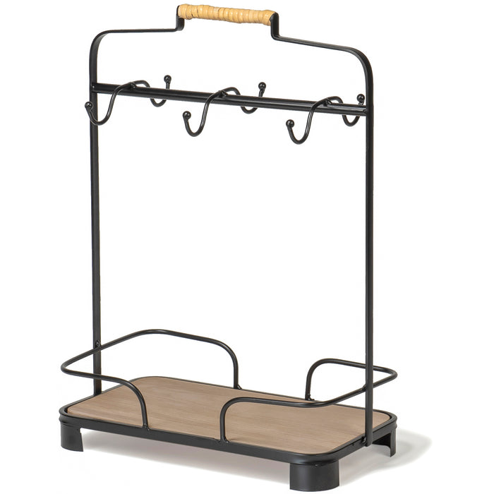 Red Co. 17” Tall Metal Wire Teacup & Coffee Mug Rack with 6 Hooks & Open Frame Tray, Black/Brown