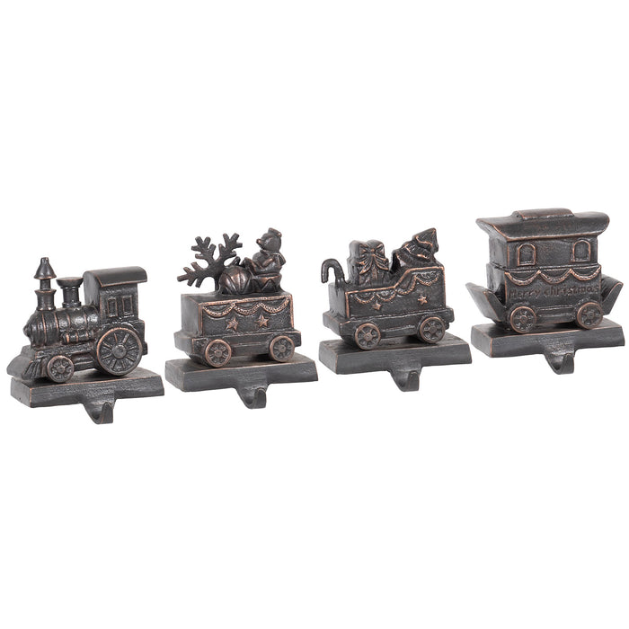 Red Co. Set of 4 Decorative 6" Cast Iron Stocking Holders with Hook, Old Bronze – Christmas Train