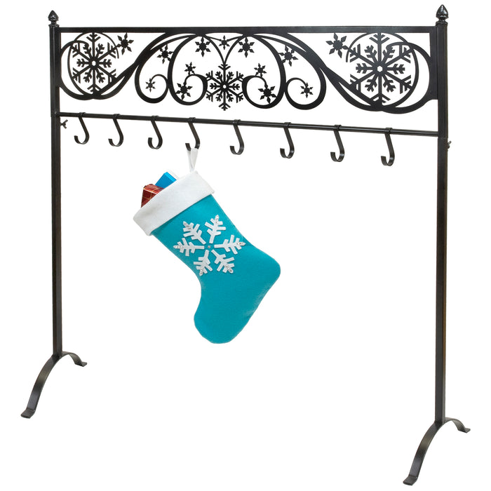 Red Co. 38” Snowflake Scroll Metal Freestanding Christmas Stocking Holder Stand with 8 Hooks, Black