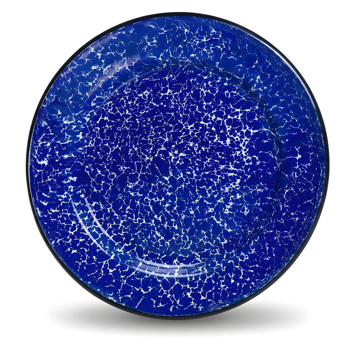 Red Co. Set of 4 Enamelware Metal Classic 8" Round Salad Plate, Navy Blue Marble/Black Rim - Splatter Design