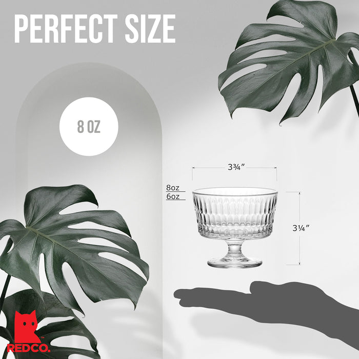 Red Co. Set of 6 Clear Glass 8 Fl Oz Footed Dessert Bowl Cups for Ice Cream, Parfait, Fruit Salad, or Pudding