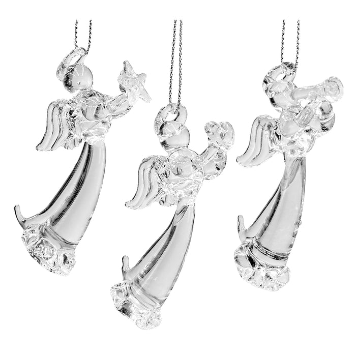 Red Co. Set of 3 Mini 2.75" Clear Glass Holy Angel Hanging Christmas Tree Ornaments