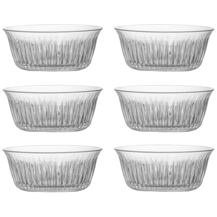 Red Co. Set of 6 Round 5” Traditional Cut Glass 12 Fl Oz Sculpted Ribbed Serving Bowls, Clear