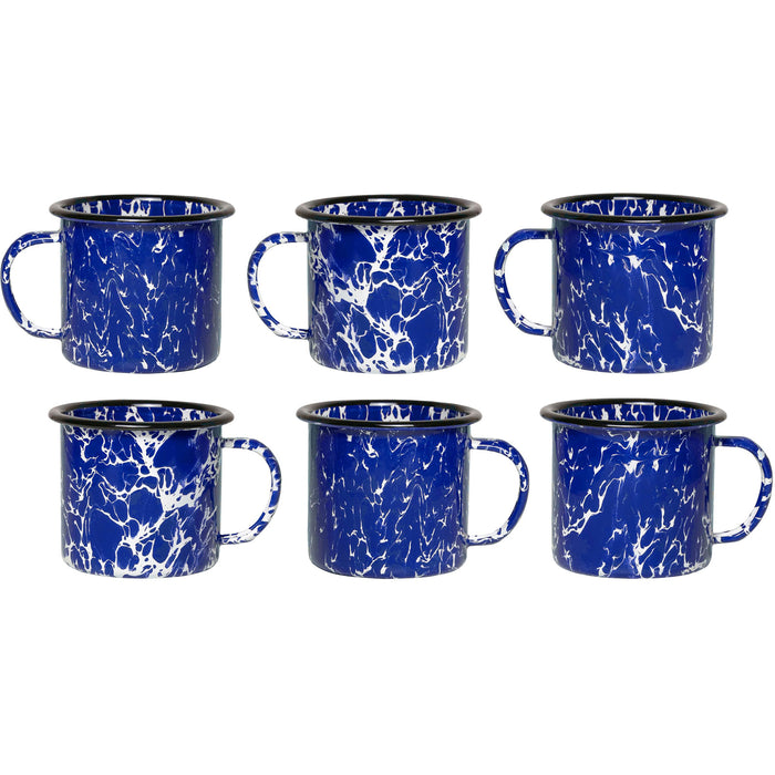 Red Co. Set of 6 Enamelware Metal Medium Classic 12 Oz Round Coffee/Tea Mug with Handle, Navy Blue Marble/Black Rim – Splatter Design