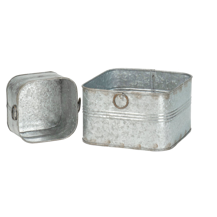 Red Co. 6.5" and 4.5" Square Tub Galvanized Metal Bucket Containers Set of 2, Rusted Gray