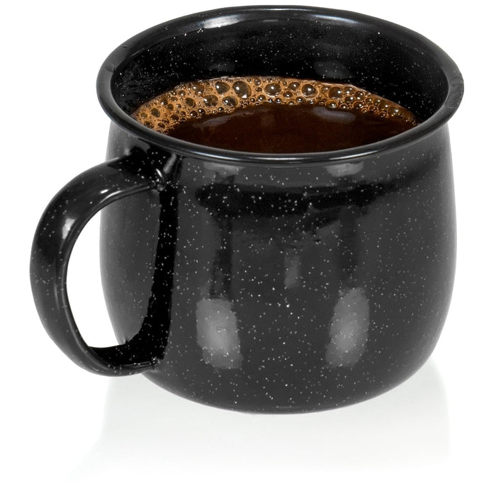 Red Co. Set of 4 Enamelware Metal 12 Oz Round Camping Coffee Mugs with Handle, White-Speckled Black/Black Rim