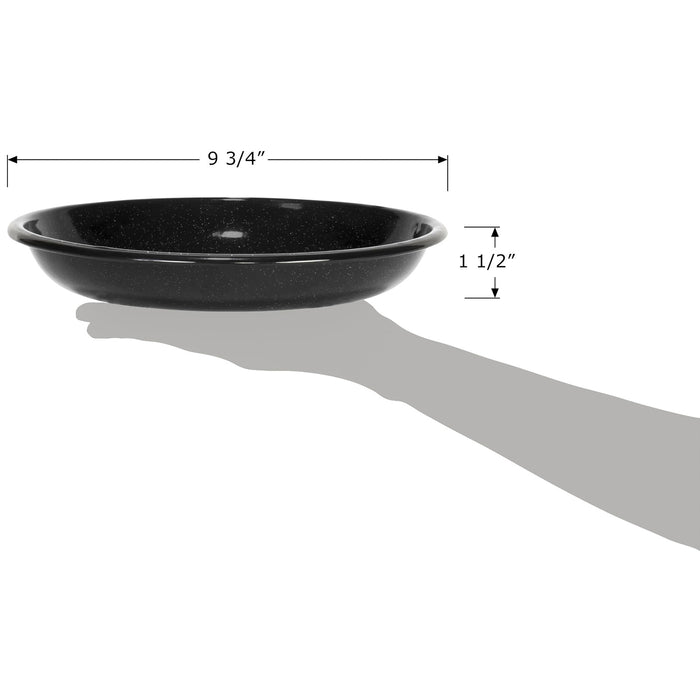 Red Co. Set of 4 Enamelware Metal 10” Round Camping Plates, White-Speckled Black/Black Rim