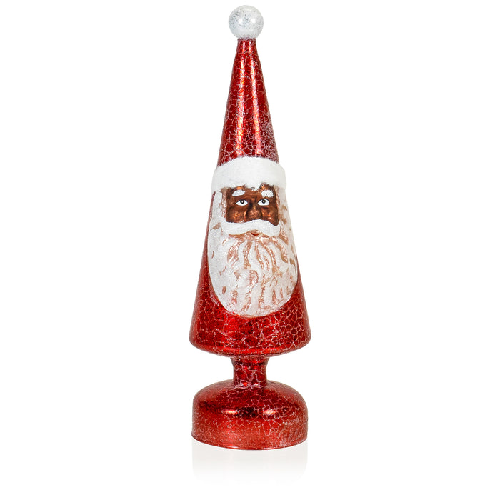 Red Co. 12.5” Light-Up Glass Christmas Tree Tabletop Display Figurine with LED Lights – Black Santa