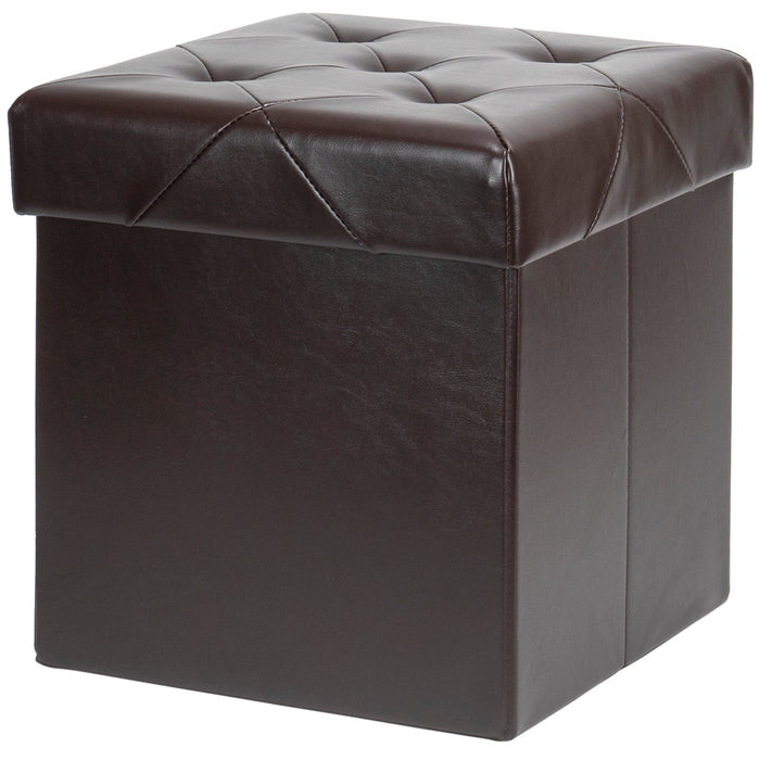 Red Co. Faux Leather Folding Cube Storage Ottoman with Padded Seat, 15" x 15" - Espresso