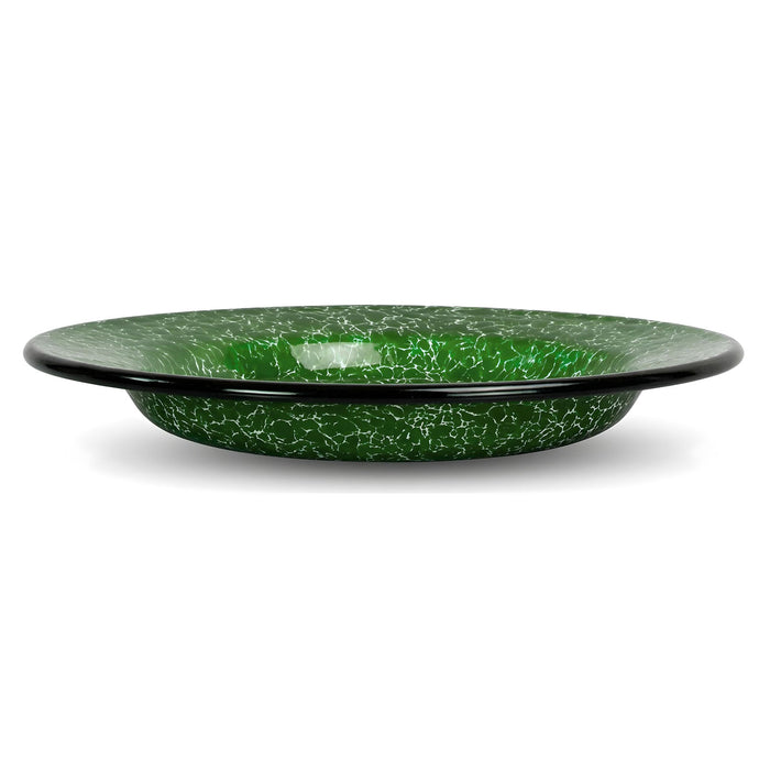 Red Co. Set of 4 Enamelware Metal Classic 8" Round Salad Plate, Dark Green Marble/Black Rim - Splatter Design