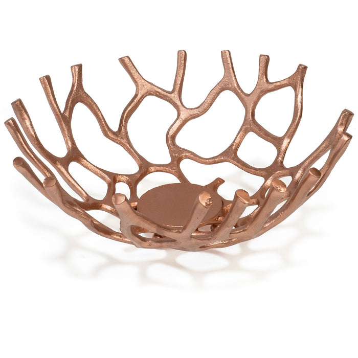 Red Co. 14” Dia Decorative Round Aluminum Branch Reef Centerpiece Bowl – Copper