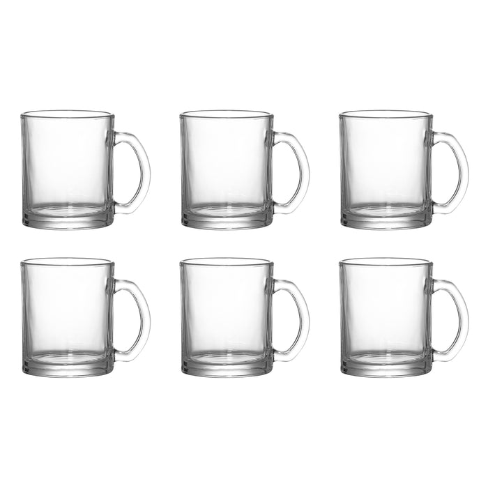 Red Co. Set of 6 Modern Clear Glass 11.5 Fl Oz Tea and Coffee Mugs with Handle