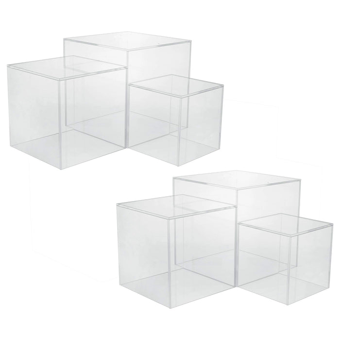 Red Co. Set of 3 Crystal Clear Acrylic Cube Display Nesting Riser Stands with Hollow Bottoms | Transparent