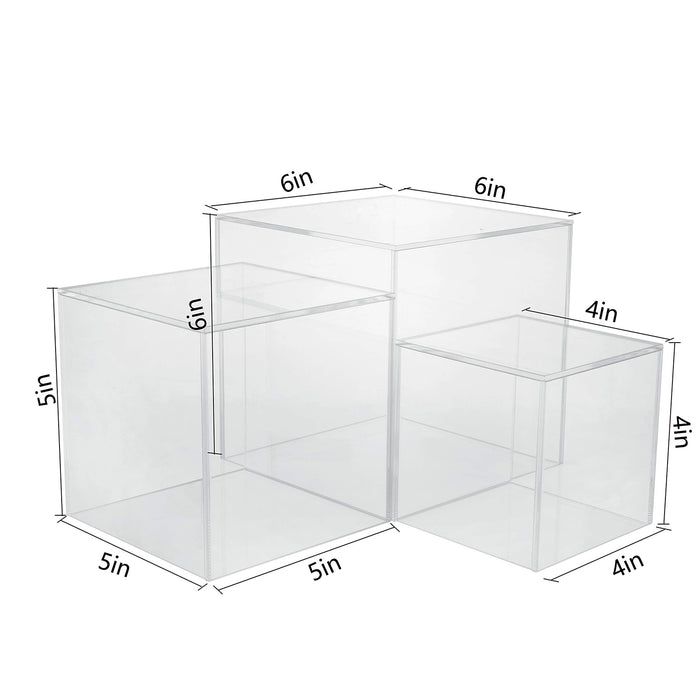 Red Co. Set of 3 Crystal Clear Acrylic Cube Display Nesting Riser Stands with Hollow Bottoms | Transparent