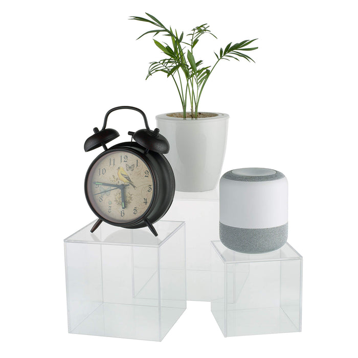 Red Co. Set of 3 Crystal Clear Acrylic Cube Display Nesting Riser Stands with Hollow Bottoms | Transparent