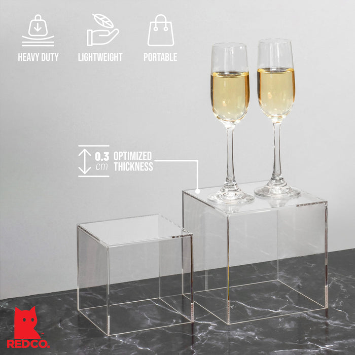 Red Co. Set of 3 Crystal Clear Acrylic Cube Display Nesting Riser Stands with Hollow Bottoms | Transparent