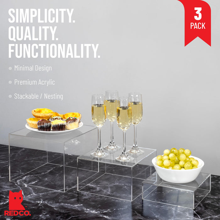 Red Co. Set of 3 Acrylic Cube Display Nesting Risers with Hollow Bottoms