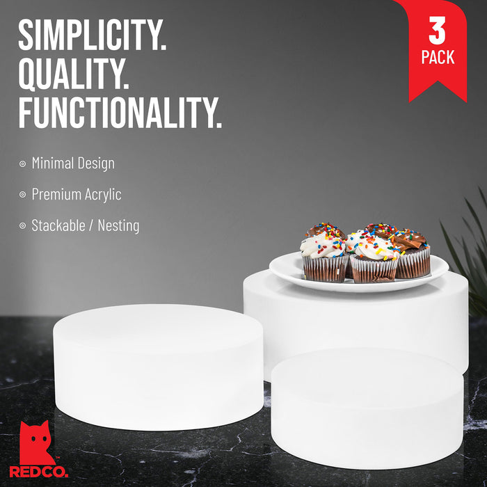 Red Co. Set of 3 Sizes Acrylic Round Cylinder Display Nesting Riser Stands with Hollow Bottoms