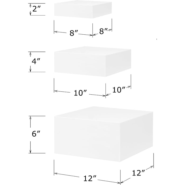 Red Co. Set of 3 (12", 10", 8") Square Cube Acrylic Display Nesting Risers with Hollow Bottoms