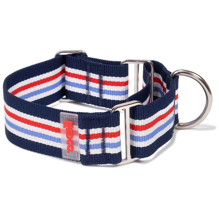 Red Co. 1.5” Adjustable Nylon Martingale Dog Collar with Striped Pattern