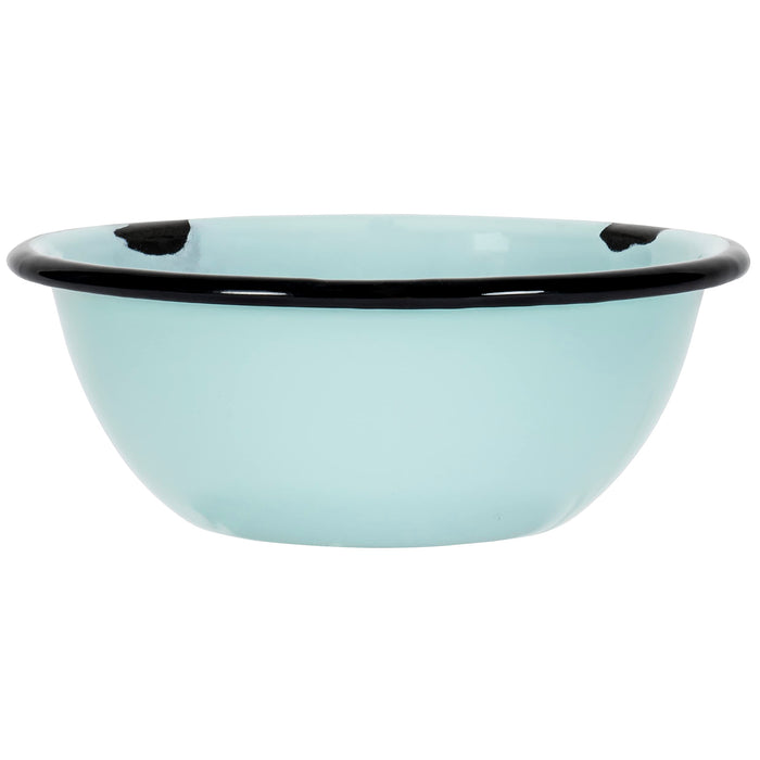 Red Co. Set of 4 Enamelware Metal Classic 20 oz Round Cereal Bowl, Distressed/Black Rim