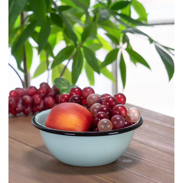 Red Co. Set of 4 Enamelware Metal Classic 20 oz Round Cereal Bowl, Distressed/Black Rim