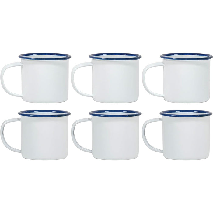 Red Co. Set of 6 Enamelware Metal Small Classic 5 Oz Round Coffee and Tea Mug with Handle, Solid White/Colored Rim