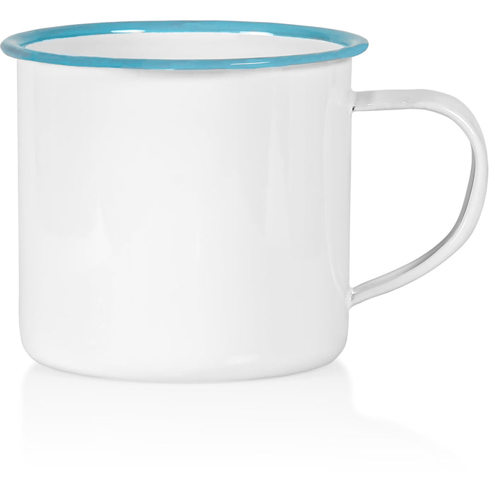 Red Co. Set of 6 Enamelware Metal Medium Classic 12 Oz Round Coffee and Tea Mug with Handle, Solid White/Color Rim