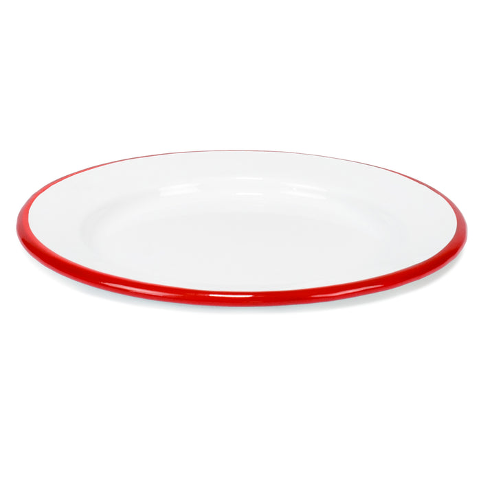 Red Co. Set of 4 Enamelware Metal Classic 8" Round Salad Plate, Solid White/Colored Rim