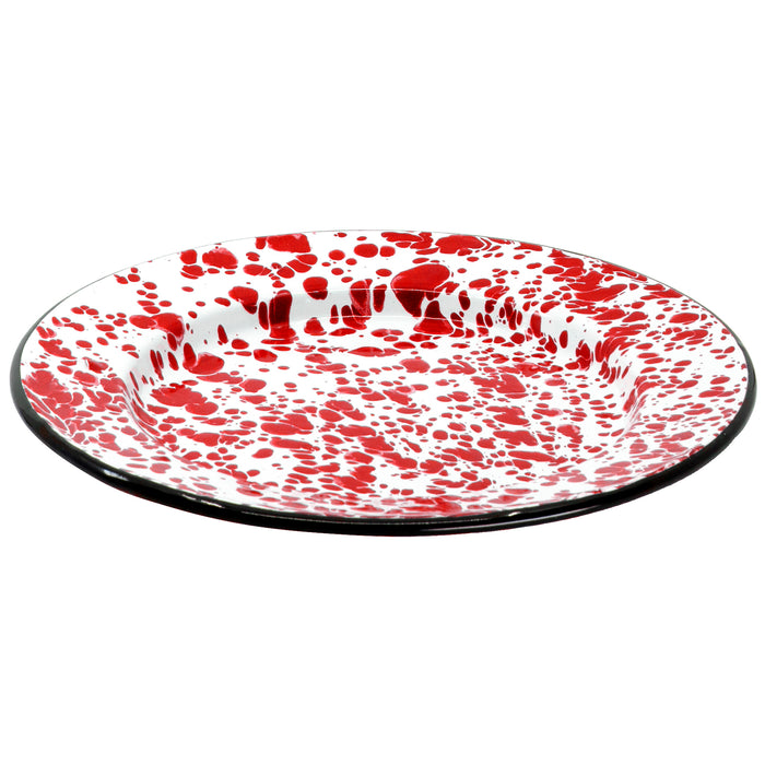 Red Co. Set of 4 Enamelware Metal Classic 10" Round Dinner Plate, Marble/Black Rim - Splatter Design