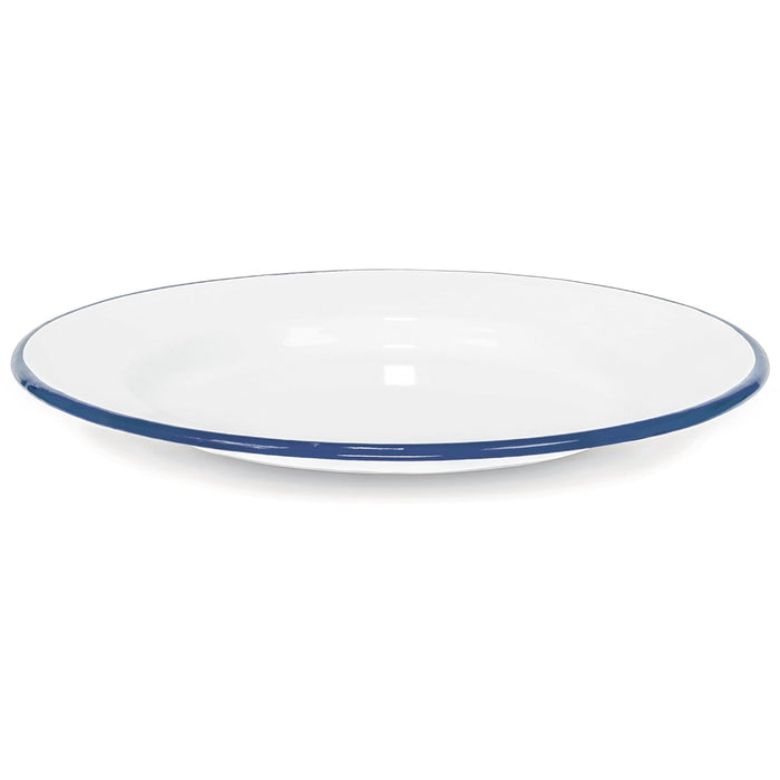 Red Co. Set of 4 Enamelware Metal Classic 10" Round Dinner Plate, Solid White/Color Rim