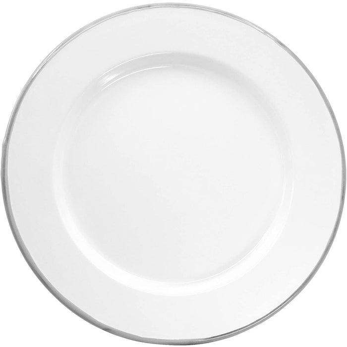 Red Co. Set of 4 Enamelware Metal Classic 10" Round Dinner Plate, Solid White/Colored Rim