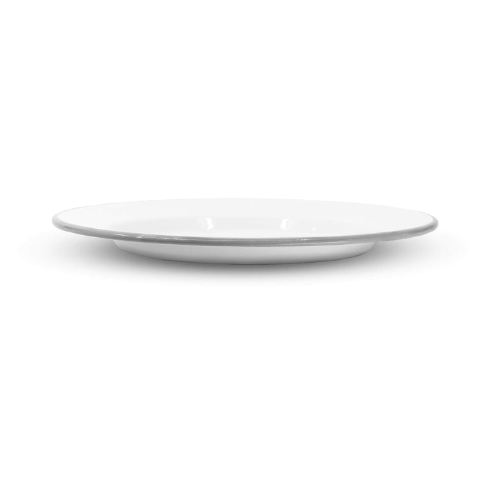 Red Co. Set of 4 Enamelware Metal Classic 10" Round Dinner Plate, Solid White/Color Rim