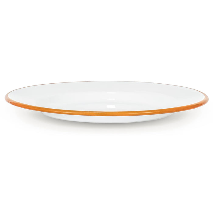 Red Co. Set of 4 Enamelware Metal Classic 10" Round Dinner Plate, Solid White/Color Rim