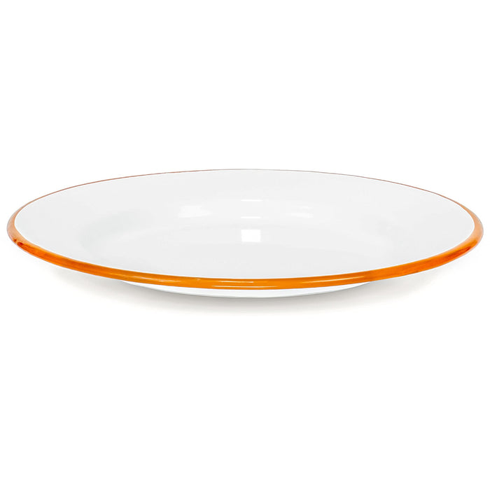 Red Co. Set of 4 Enamelware Metal Classic 10" Round Dinner Plate, Solid White/Color Rim