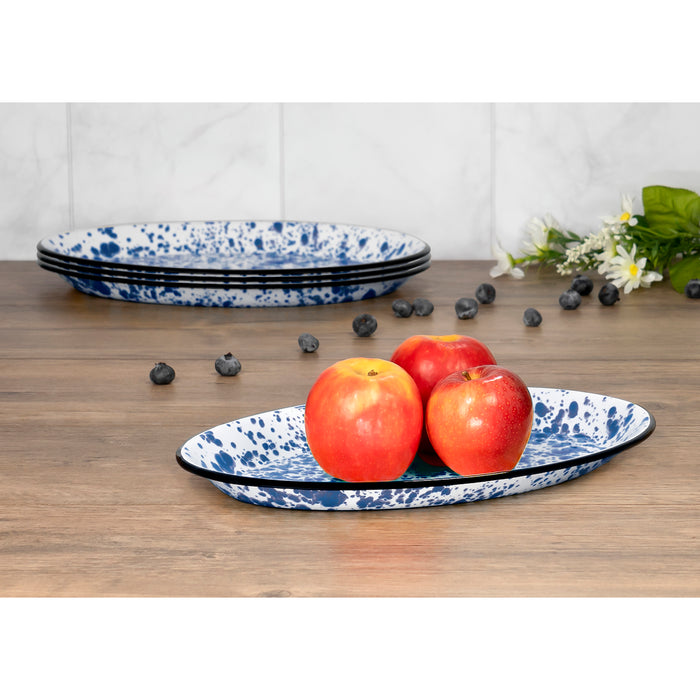 Red Co. Enamelware Metal Classic 13" Serving Oval Tray Platter, Marble/Black Rim - Splatter Design