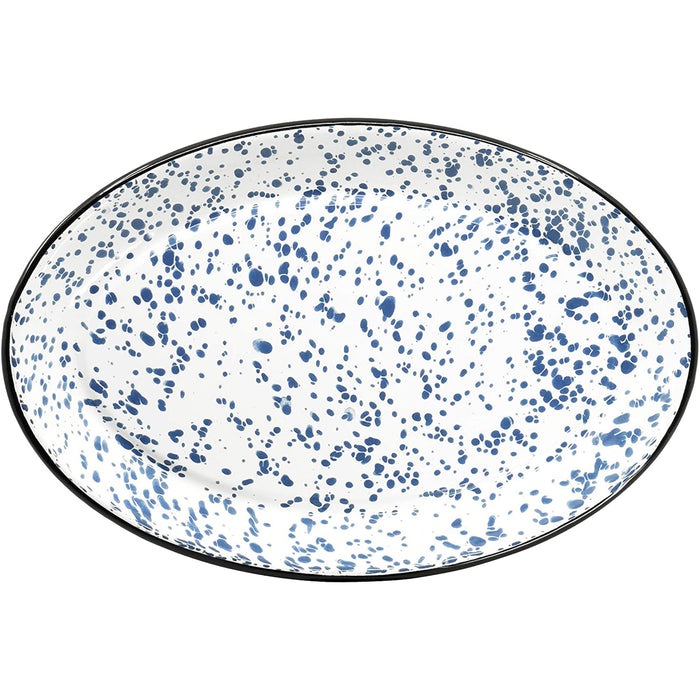 Red Co. Enamelware Metal Classic 13" Serving Oval Tray Platter, Marble/Black Rim - Splatter Design