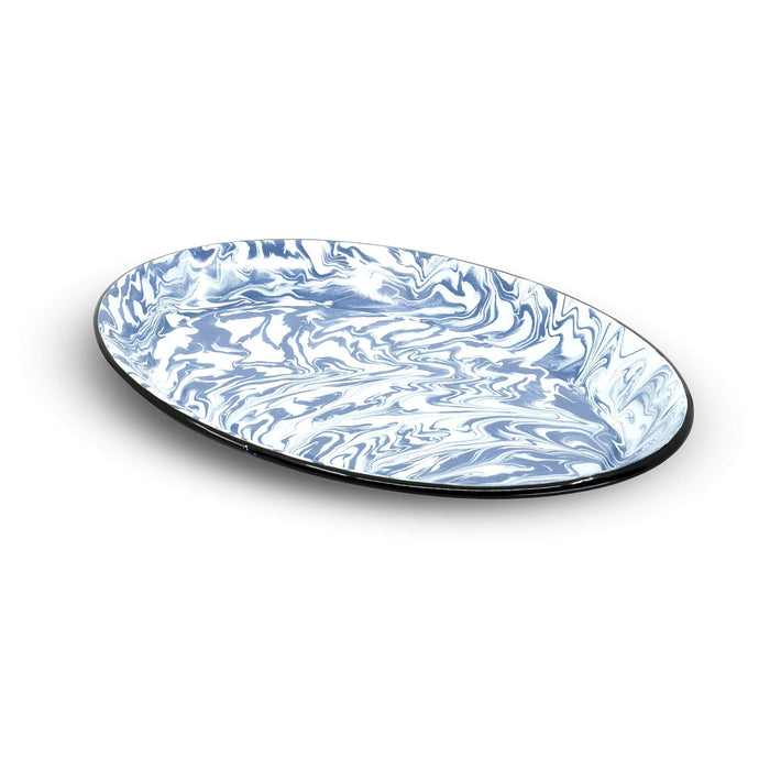 Red Co. Enamelware Metal Classic 13 inch Serving Oval Tray Platter, Swirl Design