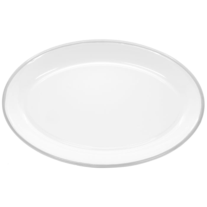 Red Co. Set of 4 Enamelware Metal Classic 13" Serving Oval Tray Platter, Solid White/Colored Rim