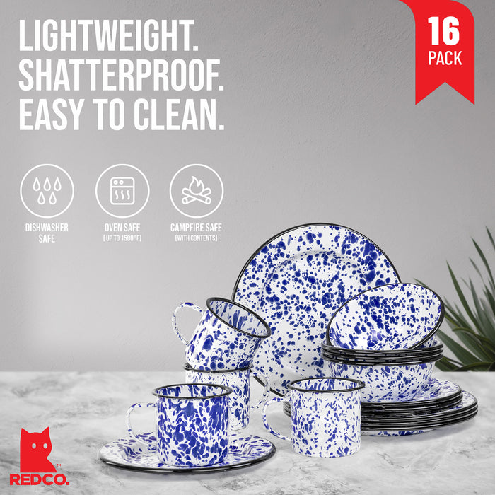 Red Co. 16-Piece Enamelware Metal Dinnerware Set for 4