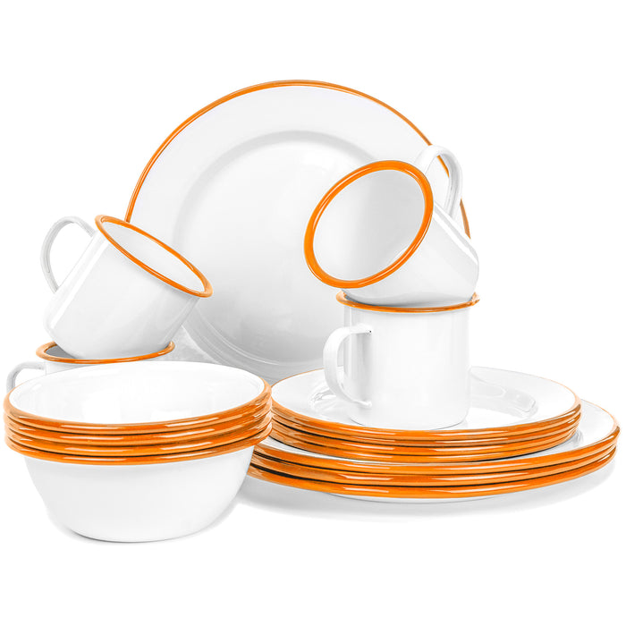 Red Co. 16-Piece Enamelware Metal Dinnerware Set for 4, White/Color Rim