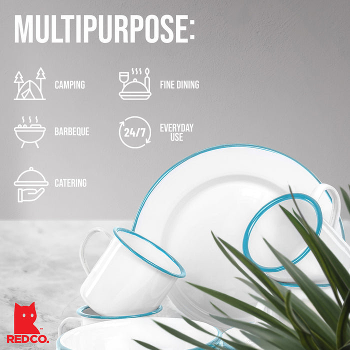 Red Co. 16-Piece Enamelware Metal Dinnerware Set for 4, White/Color Rim