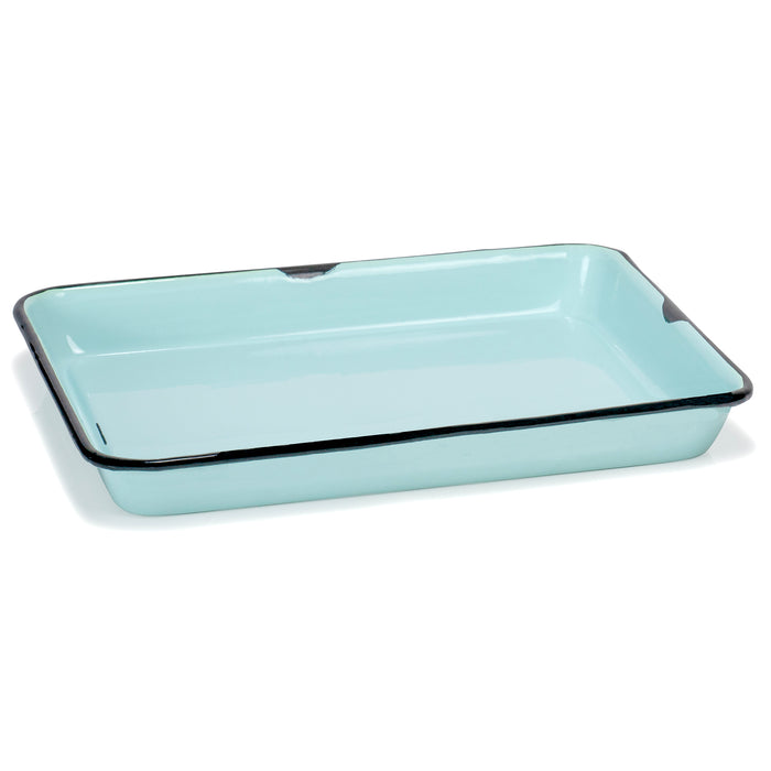 Red Co. 11 x 9 Enamelware Metal Classic 2 Quart Rectangular Serving Tray, Distressed/Black Rim