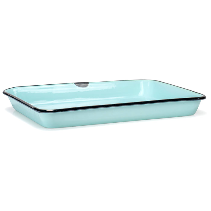 Red Co. 11 x 9 Enamelware Metal Classic 2 Quart Rectangular Serving Tray, Distressed/Black Rim