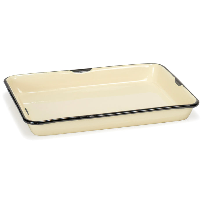 Red Co. 11 x 9 Enamelware Metal Classic 2 Quart Rectangular Serving Tray, Distressed/Black Rim