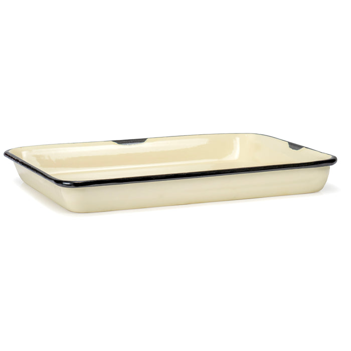 Red Co. 11 x 9 Enamelware Metal Classic 2 Quart Rectangular Serving Tray, Distressed/Black Rim