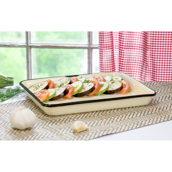 Red Co. 11 x 9 Enamelware Metal Classic 2 Quart Rectangular Serving Tray, Distressed/Black Rim