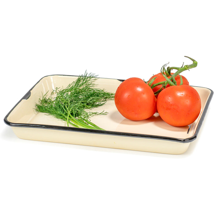 Red Co. 11 x 9 Enamelware Metal Classic 2 Quart Rectangular Serving Tray, Distressed/Black Rim